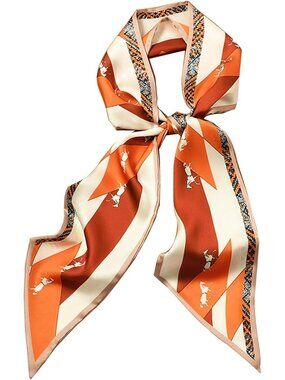Women's Orange Red White Horse Color Elegant Oblique Angle Scarves Bag Scarfs